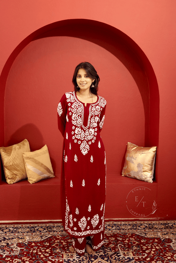 Zainab chikankari set in Maroon