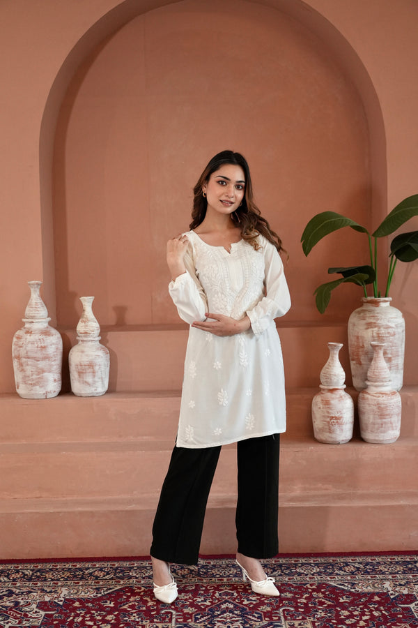 Ira chikankari top in white