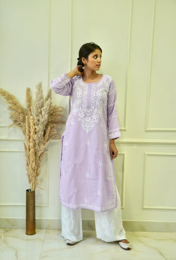 Pakizah Chikankari cotton kurti in Lavender