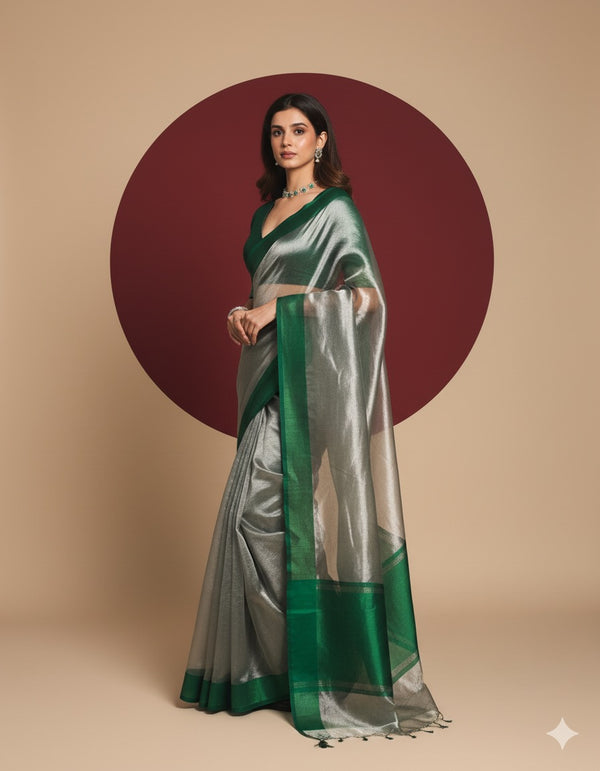 Tissue silk saree in Green