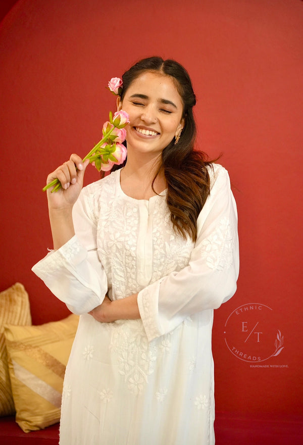 Gulbahar Chikanakri kurti in White