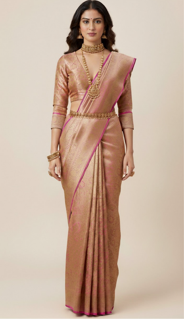 Pink Brocade silk saree