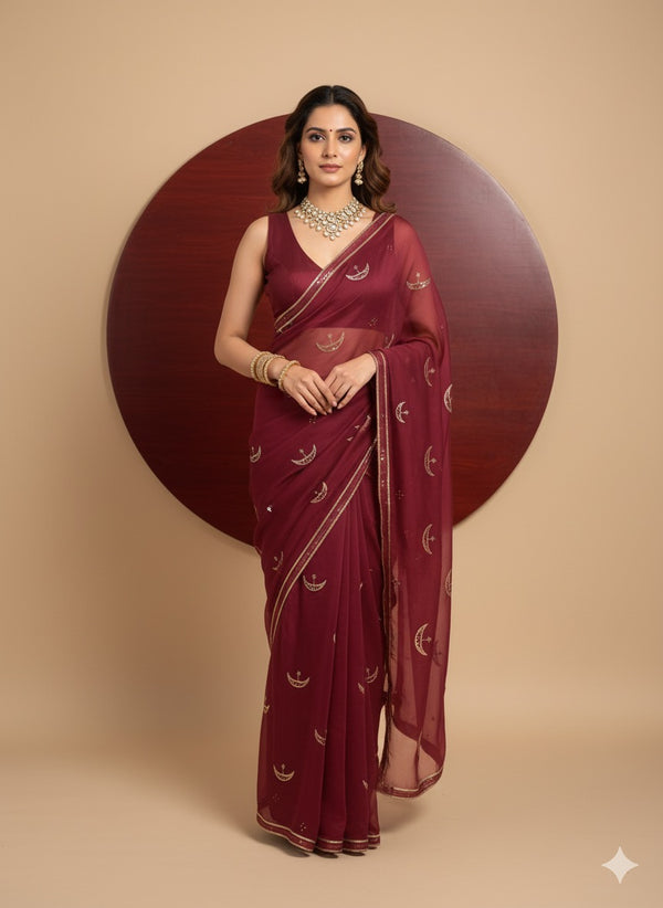 Diya pure chiffon hand embroidered  saree