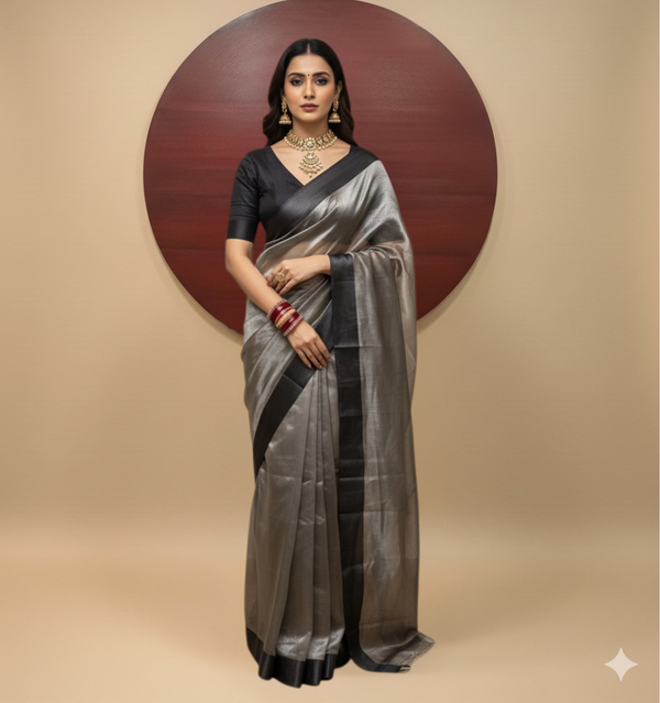 Tissue silk saree in black