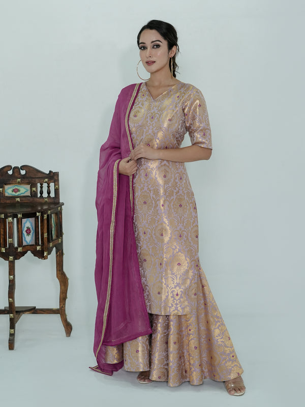 Meera banarasi silk 3 pc garara set in lavender