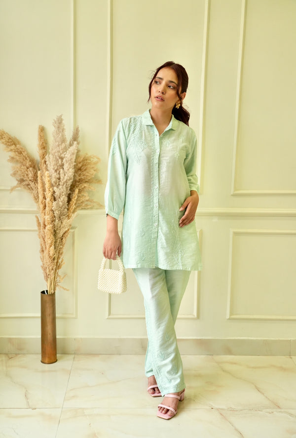 Lily Chikankari co-ord set in Sea green