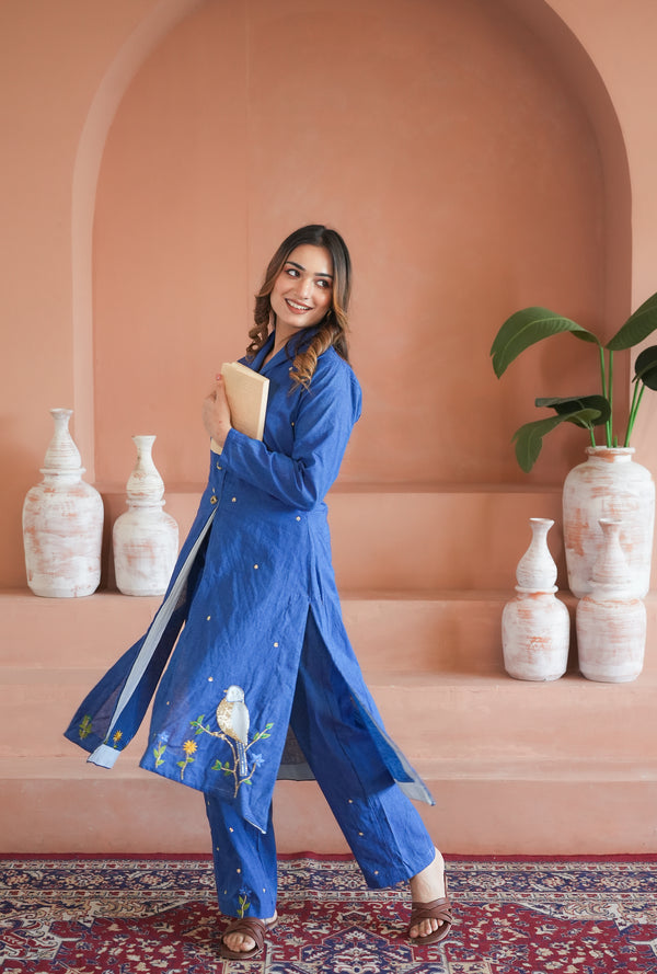 Bulbul handwork co-ord set in blue