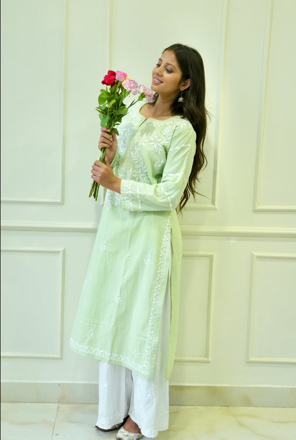 Pakizah Chikankari cotton kurti in Green