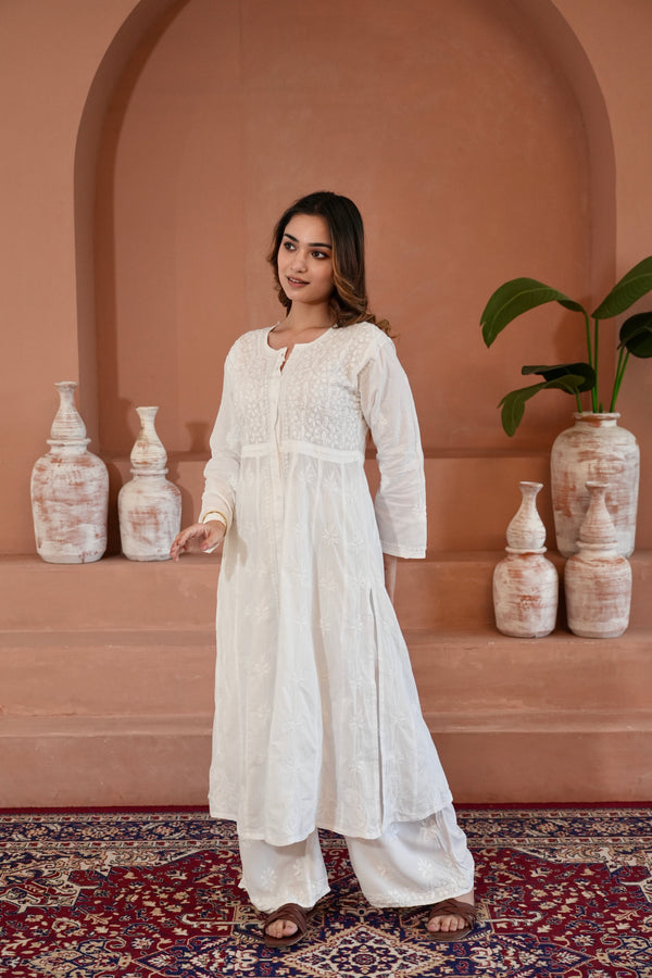 Mogra Chikankari cotton jacket-Kurti