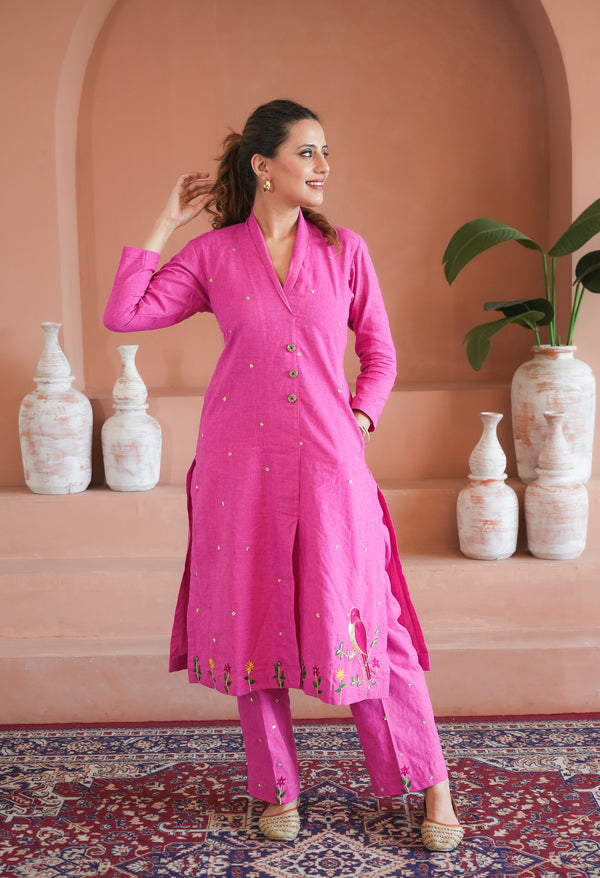 Bulbul handwork co-ord set in pink