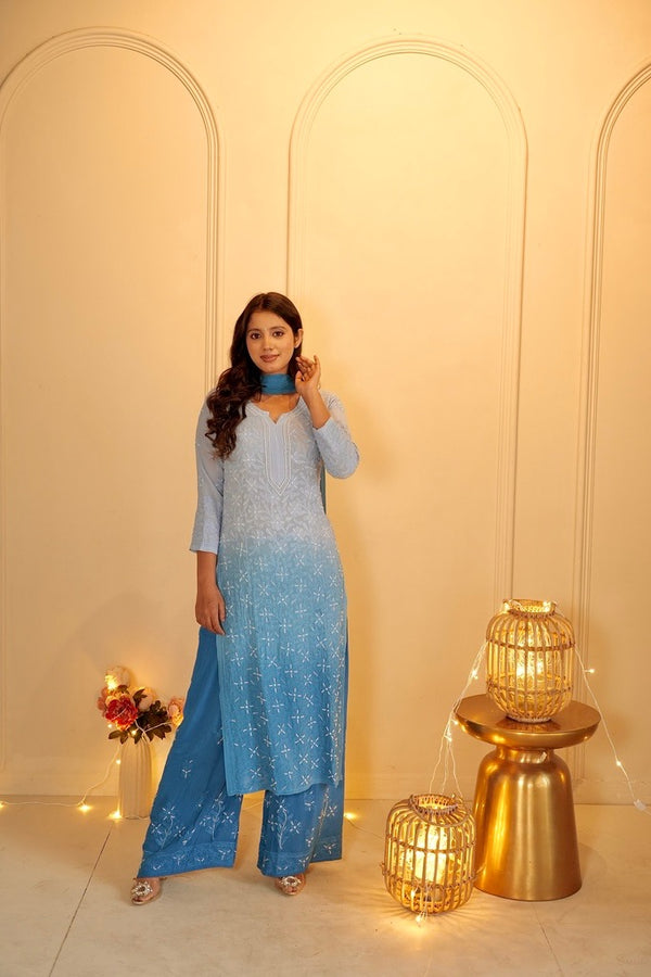 Sia chikankari and pearl set in Blue ombre'