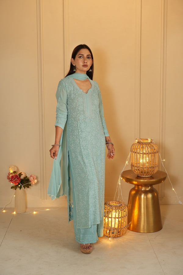 Sia chikankari and pearl work kurti in Sea green