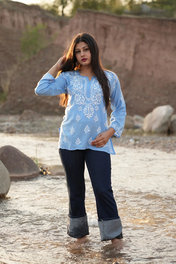 Fiza Modal Chikankari top in Blue