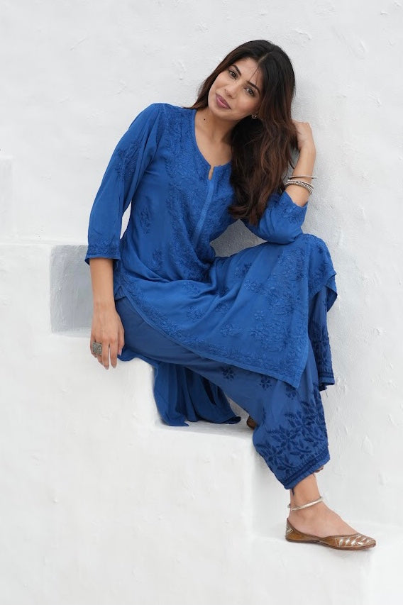 Gulbahar Chikanakri kurti in Royal blue