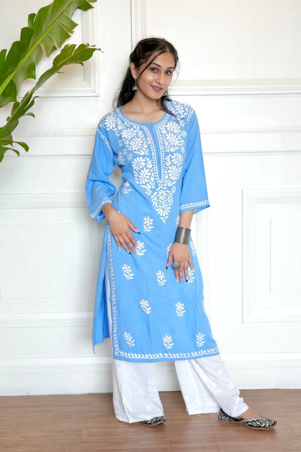 Premium rayon chikankari kurti in Blue