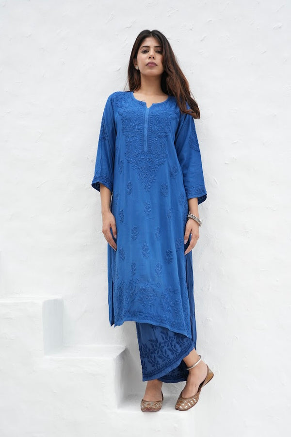 Gulbahar Chikanakri set in Royal blue