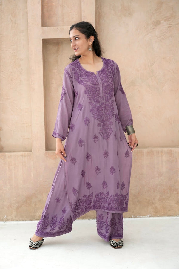 Gulbahar Chikanakri set in Grape purple