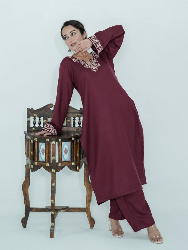 Rose Pashmina embroidered 2 pc set in Maroon