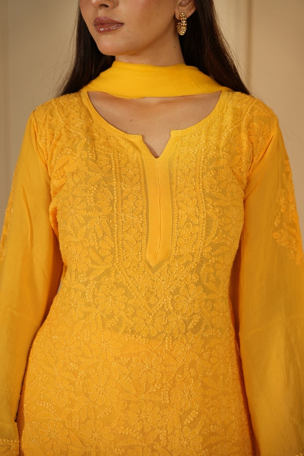 Hoor chikankari kurti in Yellow