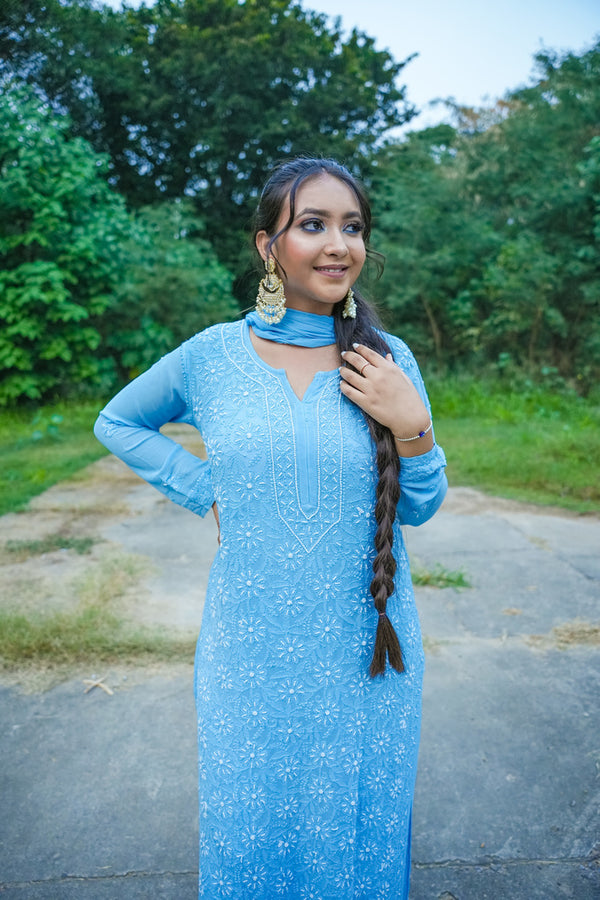 Pearl blue chikankari kurti