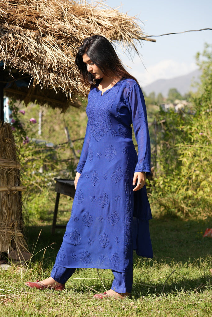Buy Limefab Womens Self Design Royal Blue Kurti at Amazonin