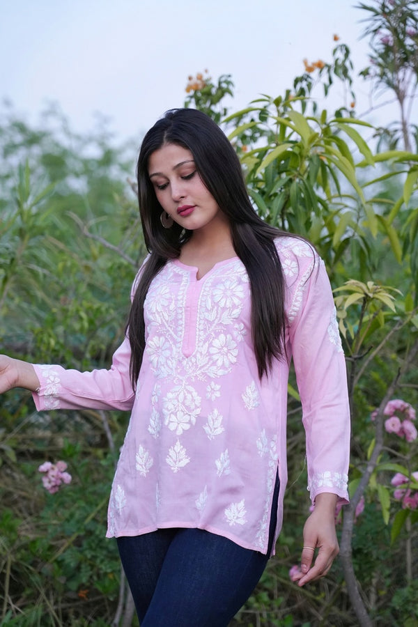 Fiza Modal Chikankari top in Pink